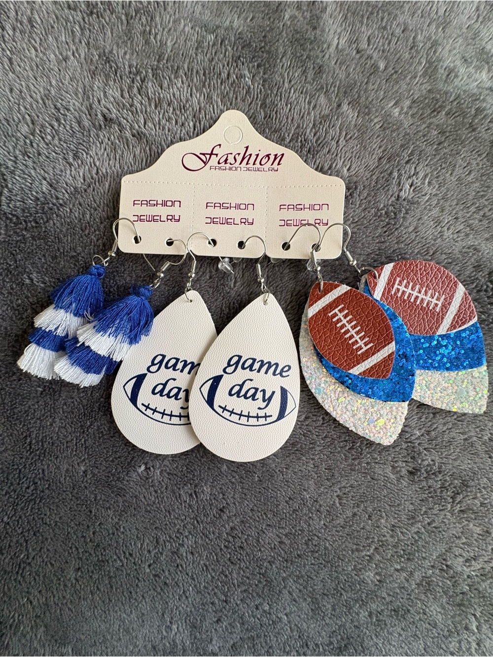 Fashion Jewelry Blue & White Game Day Kids Earring Set
